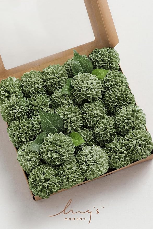 Ling's Moment Elf Green Dahlia Foam Artificial Flowers Real Touch Faux Fake Flower For Home Decor Graduation Baby Shower Decorations Outdoors Party Favors Wedding Gifts Centerpieces Arrangements 25pcs