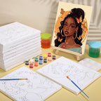 Zhanmai 12 Pack Pre Drawn Canvas for Painting Sip and Paint Kit 8" x 10" Paint Party Set Canvas Painting Pre Printed Canvases for Party Favor DIY Virtual Adult's Date Night(Charming Girl)