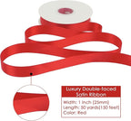 HUIHUANG Red Satin Ribbon - 1 inch x 50 Yards Double-Faced Polyester Silk for Gift Wrapping, Wedding Invitations, Hair Bows, Christmas Decor, Floral Arrangement