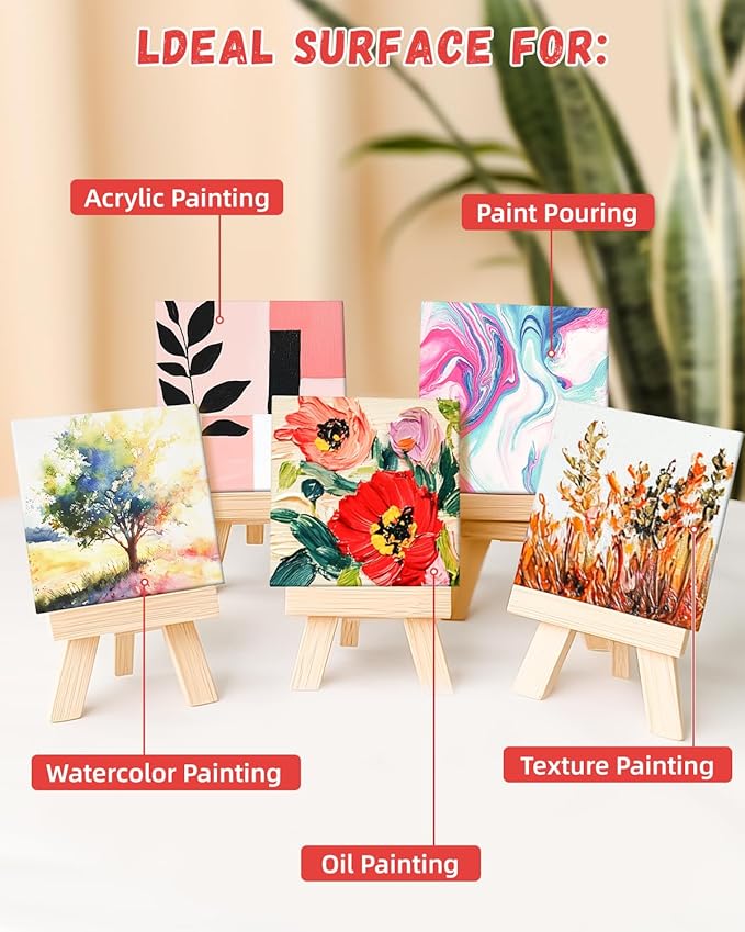 Simetufy Mini Canvas Boards for Painting 12 Pack 4x4inch, White Blank Paint Canvas Panels 100% Cotton Primed Acid Free for Oil, Watercolor, Acrylic, Gouache