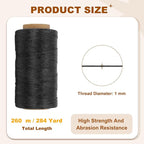PATIKIL 284 Yard Flat Waxed Thread 150D 1mm Leather Sewing Cord for Repairing Shoes Bags Wallets Jewelry Making DIY Leather Craft, Black