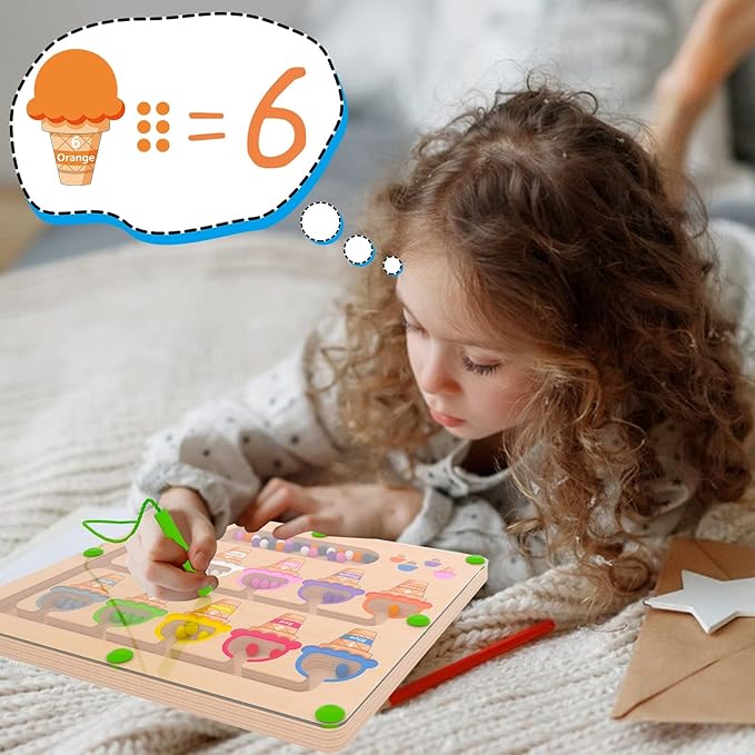 Magnetic Color & Number Maze - Montessori Wooden Color Matching Learning Counting Puzzle Board - Toddler Fine Motor Skills Toys for Boys Girls 3 4 5 Years Old