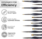 Miniature Paint Brushes Set of 13, Detail Brushes for Acrylic, Oil, Watercolor, Nail Art, Mixed Media Art, Model Painting, Miniature Painting, Face & Fantasy Art, Paint by Numbers Kit
