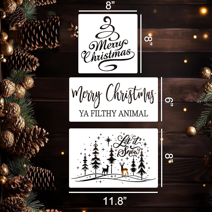 Christmas Stencils for Crafts Reusable Christmas Doormat Stencils Xmas Holiday Stencil for Painting on Wood Window Door Mats Fabrics Decor
