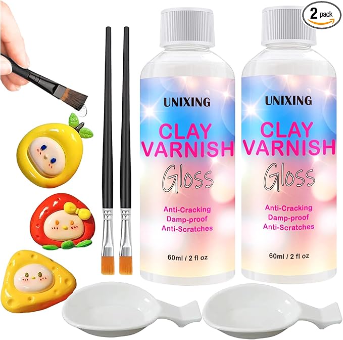 Air Dry Clay Glaze, Air Dry Clay Varnish, Polymer Clay Glaze, High Gloss Clay Sculpture Sealant for Air Dry Clay Pottery Waterproof Scratch Resistant Varnish for Clay (60ML X 2Pack)