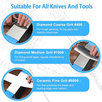 Diamond Sharpening Stone,3 Side 400/1000/6000 Grit Premium Industrial Diamond & Ceramic Whetstone Knife Sharpener Stone With Edge Grip holder and Non-slip Base