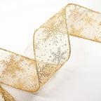 CT CRAFT LLC Organza with Gold Glitter Snowflakes Wired Ribbon 2.5 inch x 50 Yards for Christmas Home Decor Tree Topper Bow Gift Wrapping DIY Crafts Wreath Garland Wedding