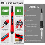 Soldering Iron Kit, 190W Soldering Gun, 110V LED Solder Kit for Electronics, Adjustable Temperature 356-932℉, Includes Solder Wire, Sucker, Tips, Stand, Tweezers, Paste and Solid Wood Box, Red