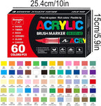 Acrylic Paint Markers Pens, 60 Vivid Colors Acrylic Markers Set,Direct Liquid Type, Stackable Color, Odorless Soft Head，Markers for School，Tooli Art ，Fabric & Creative Crafts (60)