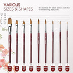 Sable Paint Brushes Professional Watercolor Paintbrushes Set for Artists 9pcs, Ideal for Watercolor, Acrylic, Includes Round Pointed, Flat, Cat's Tongue