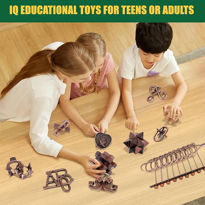 13 Pcs Brain Teaser Puzzles for Adults Teens - Metal Puzzles 3D Puzzle Game Toys for Adults Teens - Wooden Unlock Interlocking Puzzle Adult IQ Education Smart Toys