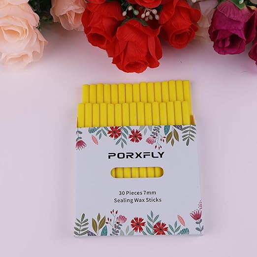30 Pieces 7mm Sealing Wax Sticks for Glue Gun,PORXFLY Mini Wax Seal Sticks Great for Seals Stamp,Cards Envelopes,Wedding Invitations,Gift Wrapping,Wine Packages (Yellow)