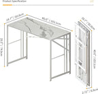 Folding Computer Desk 40 inch Writing Gaming Computer Camping Desk, No Assembly Required Home Office Table, White Marble