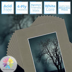 Mat Board Center, Pack of 10, 8x10 for 5x7 Gray Color Mats - Bevel Cut, Acid Free, 4-ply Thickness, White Core - for Pictures, Photos, Framing