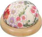 HARFINGTON Pin Cushion Wooden Base Japanese Style Round Pincushion Needle Holder for Sewing Quilting Needlework DIY Crafts, White Floral Style