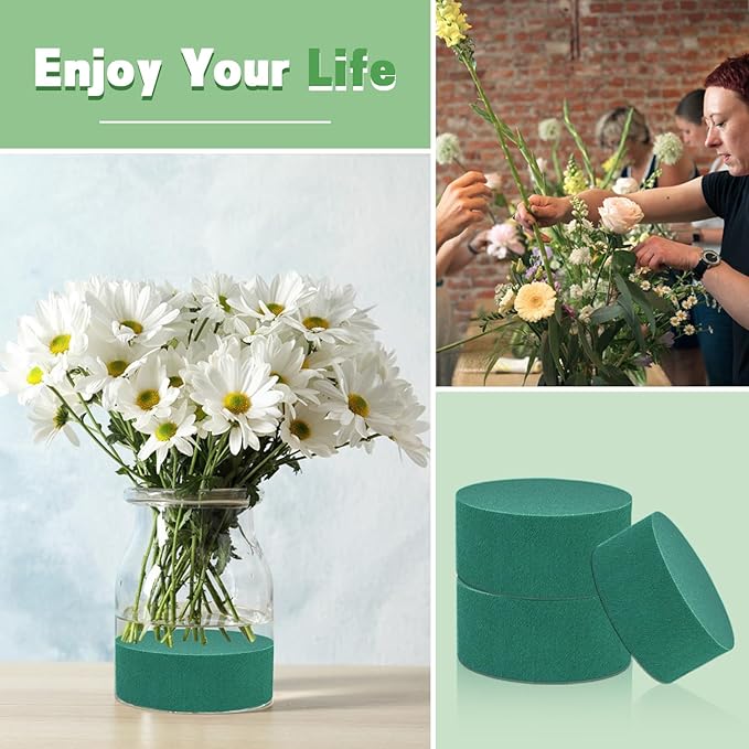 Large Floral Foam Round 6'' SUPKING Flower Foam 4Pcs Florist Foam Blocks Wet Dry Green Foam for Artificial and Fresh Flower Arrangement