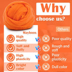 Mayboos Wool Roving Yarn, 1.76oz Colored Natural Wool Roving,Wool Felting Supplies Pure Wool Chunky Yarn for Wet Felting handcrafts and Spinning (Orange)