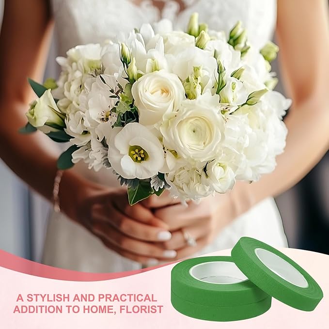 MECCANIXITY 3 Rolls Floral Tapes, 30 Yard x 1/16 in Florist Crepe Flowers Bouquets Tape Adhesive Waterproof for Flower Arranging Wrapping, Light Green