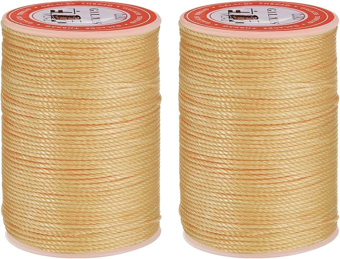 uxcell Round Leather Sewing Waxed Thread, 55m / 60 Yards Polyester Wax String, 0.80mm Wax Stitching Cord for Leather Crafts, Bookbinding, Bracelets Braided, Pale Cream, 2pcs