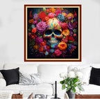 Redxing Stamped Cross Stitch Kits Full Range of Embroidery Starter Kits- Needlepoint Counted Cross Stitch Kits for Beginner Adults 11CT Printed Embroidery Kit-Skeleton Flower 18x18 inch