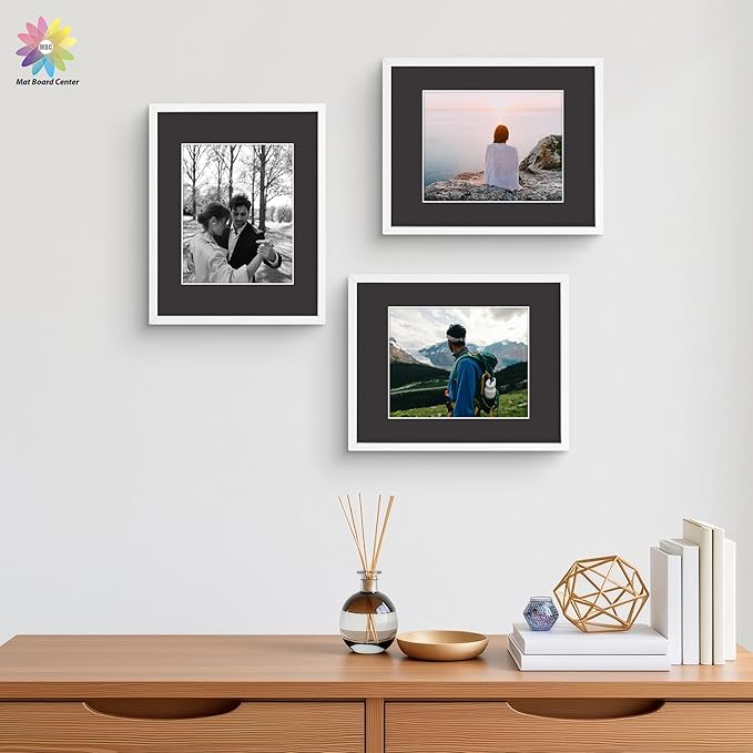 Mat Board Center, Pack of 50, 11x14 for 8x10 Black Mat Kit - Acid Free, 4-ply Thickness, White Core - Includes Backing Boards and Clear Bags - for Pictures, Photos, Framing