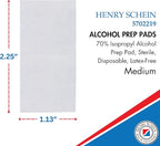 Henry Schein Alcohol Prep Pads, Medium Size, 400 Count - 70% Isopropyl Alcohol, Individually Wrapped, Sterile Wipes for Medical & Everyday Use