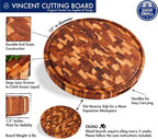 Sonder LA, End Grain Teak Wood Cutting Board 15" Round 1.5" Thick with Juice Groove and Built-in Handles, Charcuterie Serving Board (Gift Box Included)