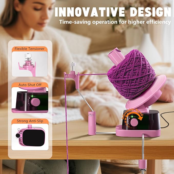 Yarn Winder and Swift, Electric Yarn Ball Winder & Swift Combo for Crocheting, Efficiently Cake with Strong Tension Adjustable Speed Up to 13 oz, Yarn Spinner Wool for Knitting Enthusiast (Pink)