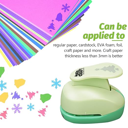 UCEC Hole Punch 1 Inch Craft Christmas Snowflakes Bells Shapes 30 Pieces Hole Puncher for Crafts Set with Craft Paper Cardstock, Mix Shape Designs Hole Puncher for Kids for Crafting Scrapbooking