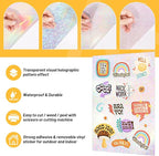 TECKWRAP Holographic Laminate Sheets for Stickers Self Adhesive Vinyl Laminating Sheets Holographic Sticker Paper Clear Vinyl for Inkjet Printer 8.26" x 11.69" A4 28 Sheets (Rainbow,Gem,Star, Sparkle)