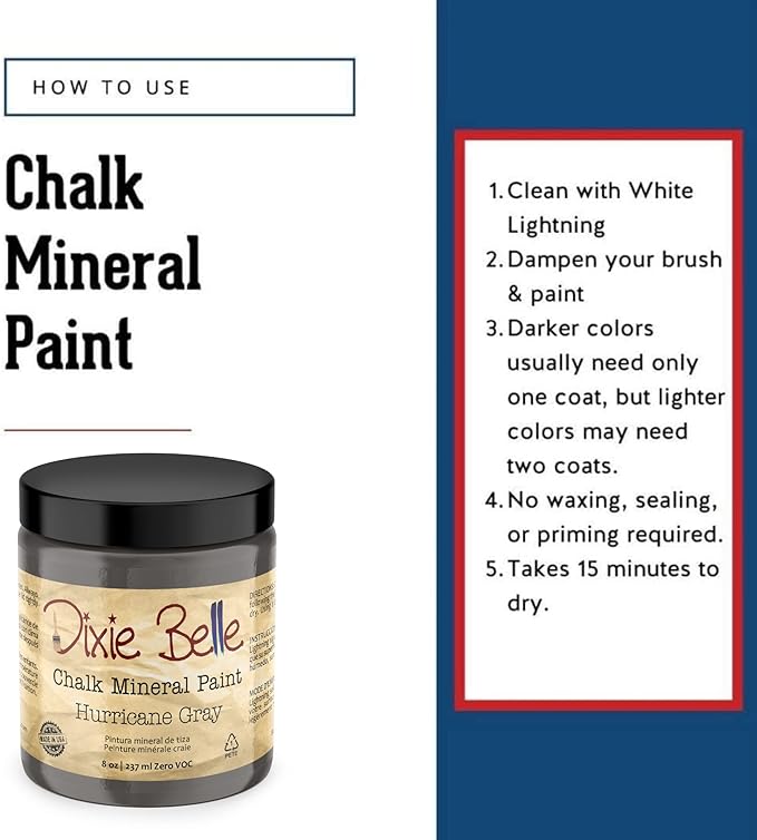 Dixie Belle Paint Company Chalk Finish Furniture Paint - Hurricane Gray (8oz) - Matte Medium Gray Chic Chalk Mineral DIY Furniture Paint