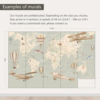 AFZEVEB-Vintage Animal Wallpaper Cartoon Aircraft Map Wall murals for Kids Room 114"x74"(Not Peel and Stick)
