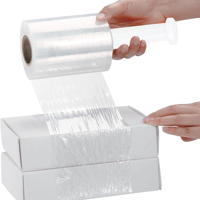 PSBM Mini Stretch Wrap with Handle, 18 Pack, 3 Inch x 650 Feet, 100 Gauge, Clear, Small Plastic Cling Film for Pallets Moving Storing