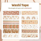 12 Rolls Washi Tape Set, Retro Boho Vintage Colored Rainbow Sun Stars Masking Tapes, Doodle Hand-Drawn Decorative Adhesive Tapes for Planners, Scrapbook, Journal, DIY Art Crafts, Gift Wrapping 16.4Ft