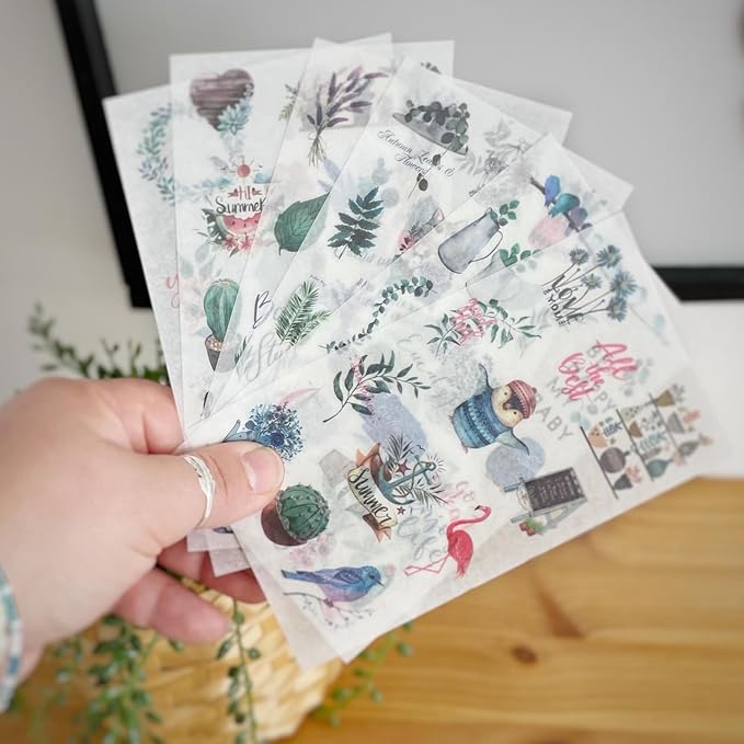 Printable Washi Sticker Paper for Inkjet & Laser Printers, 8.5x11 Inch Full Sheet, 25 Sheets, Semi Transparent, Printable Washi Sticker for Scrapbooking, Bullet Diaries, Junk Journaling, Washi Tapes