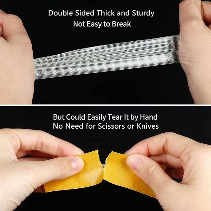 2 Pack Double Sided Tape Heavy Duty Strong Wall Adhesive with Fiberglass Mesh, Super Sticky Resistente Clear Tape, Easy Use Mounting Tape 2.2inX33FT