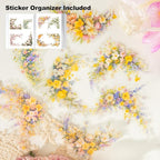 60 Pcs Vintage Flower PET Stickers Set, Large Floral Corner Stickers for Scrapbooking, Journaling, DIY Crafts, with Organizer