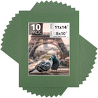 Mat Board Center, Pack of 10, 11x14 for 8x10 Basque Green Color Mats - Bevel Cut, Acid Free, 4-ply Thickness, White Core - for Pictures, Photos, Framing