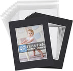 Somime 10 Pack 11x14 Black Picture Mat Kit for 8x10 Photo with White Core Bevel Cut Mattes Sets - Includes 10 Acid Free Pre Cut Mats & 10 Backings & 10 Print Sleeve Bags