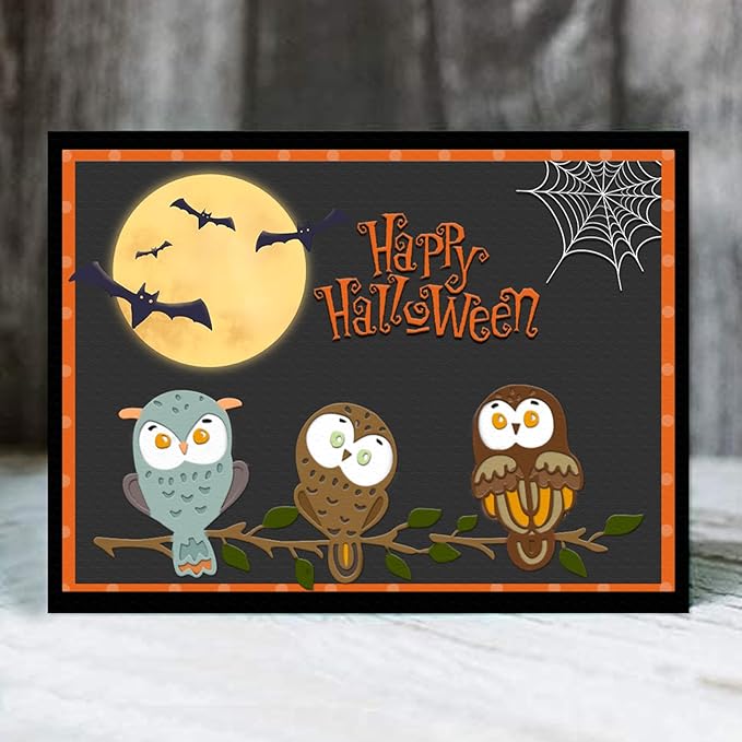 Threetols 3-D Textured Impressions Embossing Folder, Owl Background Embossing Folder for Card Making, Fall Branch Frame DIY Plastic Scrapbooking Photo Album Card Paper DIY Craft Decor Template Mold