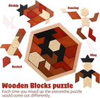 Yunsailing 3 Pack Hexagon Wooden Puzzle Wood Russian Blocks Tangram Puzzle Brain Teaser Puzzles Geometric Jigsaw Block Russian Blocks Logic IQ STEM Toy for All Ages Kid Adult(Vintage)