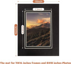 HOTUO 10 Pack Acid Free Black Picture Frame Mats, Pre-Cut 11x14 Picture Mats with Ivory Core Bevel Cut for 8x10 Photo, Signature Friendly 4 Ply Thickness Photo Mat for Frames (Black with V-Groove)