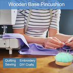 Hilltian Pin Cushion for Sewing, Wooden Base Sewing Pincushion with 100 Plastic Head Pins, Cute Pins Holder for Sewing Quilting, Light Green (Light Green)