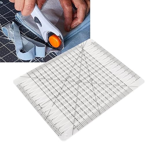 Pssopp Charming Shape Cut Ruler, Transparent Acrylic, Accurate Scale, Black Grid Line, Multifunction, Quilters Ruler, 25.5cm x 8.1in