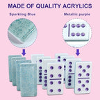IDTQ Dominoes Set for Adults, Double 6 Dominos Game Set with 28 Domino Tiles Double with Upscale Gift Boxes -7 Polyhedral Dice -Classic Board Games (Light Blue)