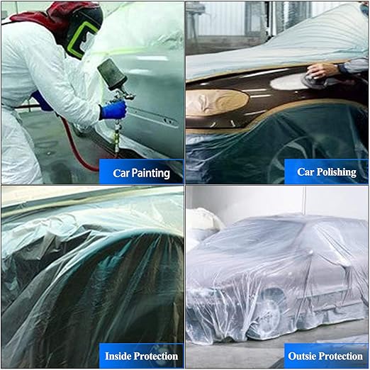 VECOPE 3-Piece Set,Pre- Masking Film Protection Covering Cloth Tape | for Automotive Covering Painting Paint Masking (9.2-Feet X 65 Feet)