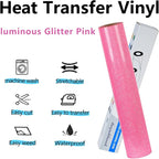 guangyintong Glow Glitter Pink Heat Transfer Vinyl HTV Rolls, 12" x 8ft Iron on Vinyl for T-Shirts, Glitter HTV Vinyl for All Cutter Machines Easy to Cut & Weed for DIY Design