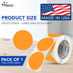 Perco Fluorescent Orange 3-Inch Round Circle Dot Sticker Labels with Easy Peel Perforation - 500 Labels per Roll - Strong Adhesion, Vibrant Colors for Organizing, Crafting & More - Made in USA