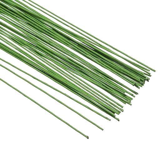 PATIKIL 22 Gauge 16" Floral Stem Wire, 100 Pcs Paper Wrapped Iron Artificial Flower Stem Accessories for DIY Bouquet Stem and Craft Decoration, Light Green