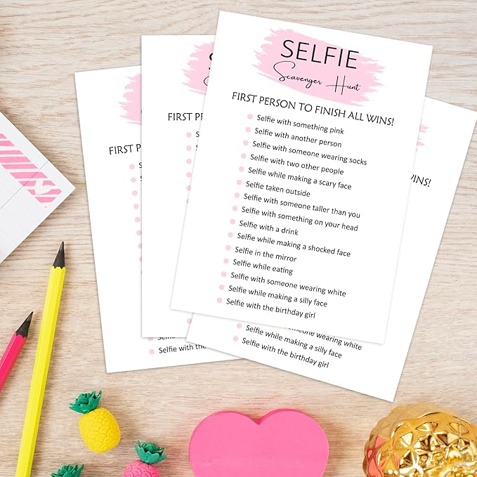 Birthday Party Game - Selfie Scavenger Hunt, Girl Birthday Party Activity Favor, Set of 20 Games Cards, Birthday Supplies, Activity Decorations -B07